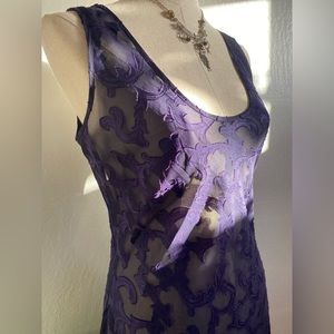 Vintage Victorias Secret Gold Crown Label Purple Brocade Nightgown & Robe Set